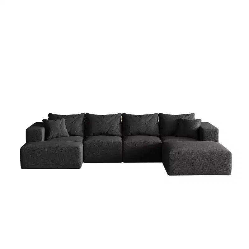 Canapé modulable en L de 132 po avec revêtement en chenille, canapé avec coussins profonds et coussins décoratifs pour salon et chambre à coucher