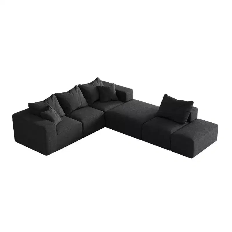Canapé modulable en L de 132 po avec revêtement en chenille, canapé avec coussins profonds et coussins décoratifs pour salon et chambre à coucher