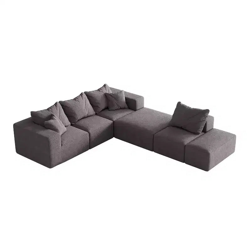 Canapé modulable en L de 132 po avec revêtement en chenille, canapé avec coussins profonds et coussins décoratifs pour salon et chambre à coucher