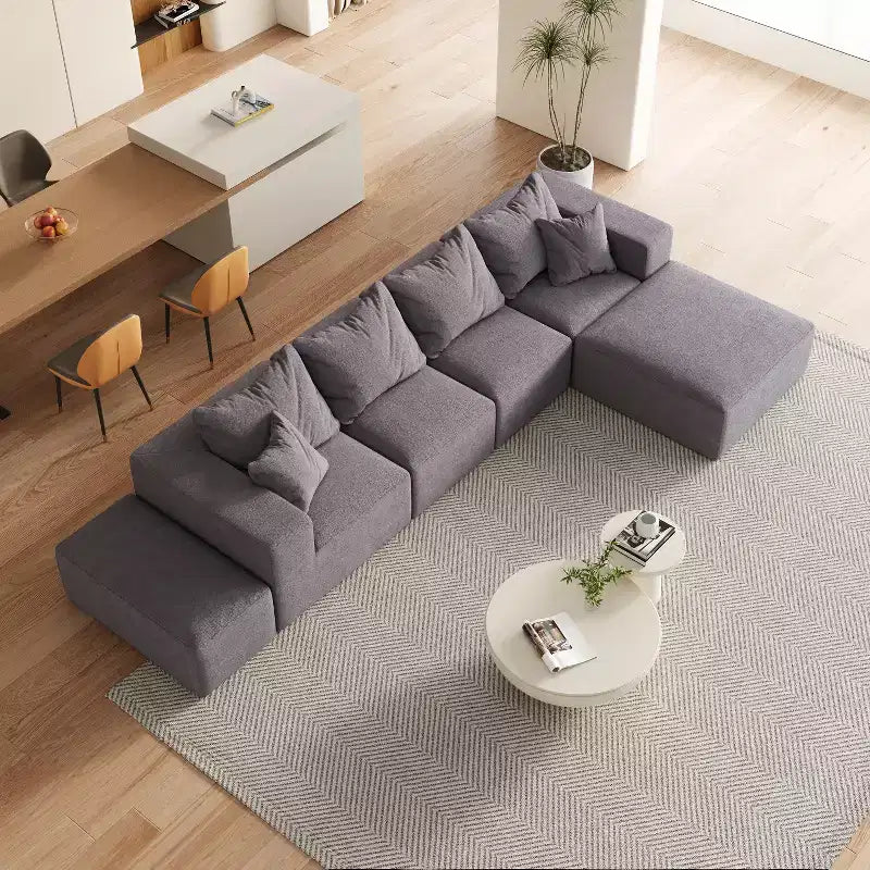 Canapé modulable en L de 132 po avec revêtement en chenille, canapé avec coussins profonds et coussins décoratifs pour salon et chambre à coucher