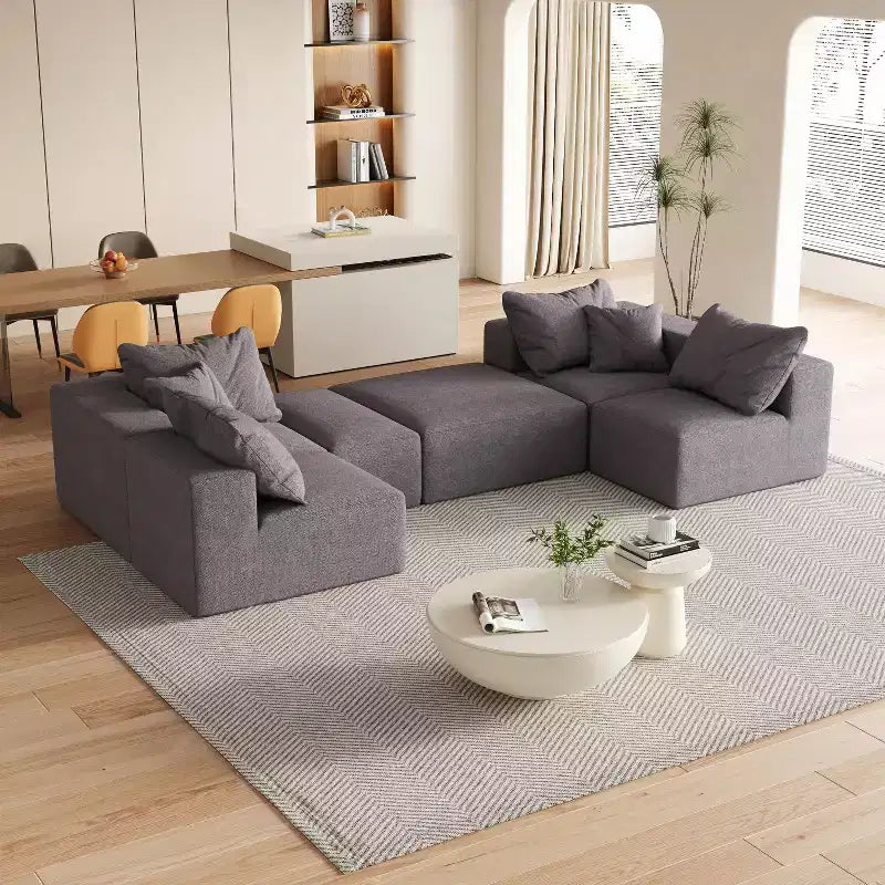 Canapé modulable en L de 132 po avec revêtement en chenille, canapé avec coussins profonds et coussins décoratifs pour salon et chambre à coucher