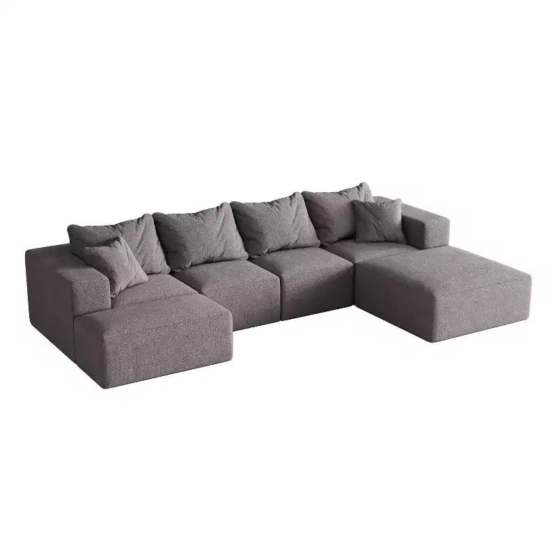 Canapé modulable en L de 132 po avec revêtement en chenille, canapé avec coussins profonds et coussins décoratifs pour salon et chambre à coucher