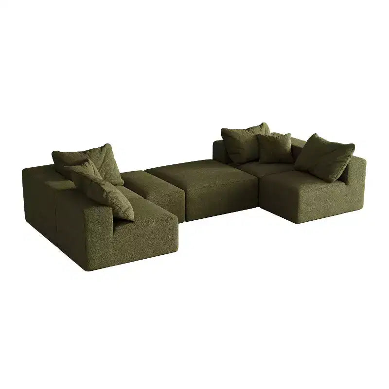 Canapé modulable en L de 132 po avec revêtement en chenille, canapé avec coussins profonds et coussins décoratifs pour salon et chambre à coucher