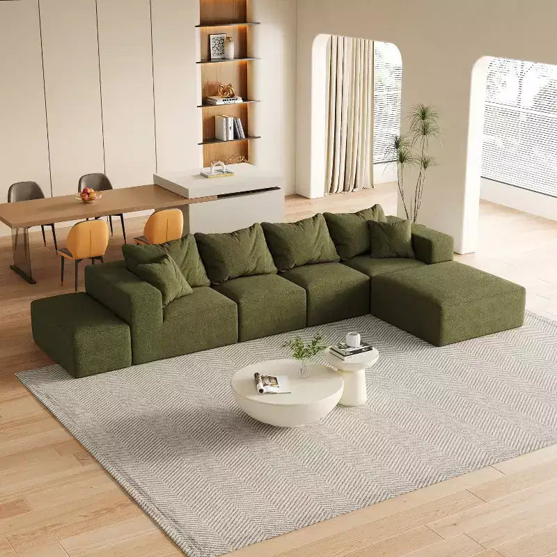 Canapé modulable en L de 132 po avec revêtement en chenille, canapé avec coussins profonds et coussins décoratifs pour salon et chambre à coucher
