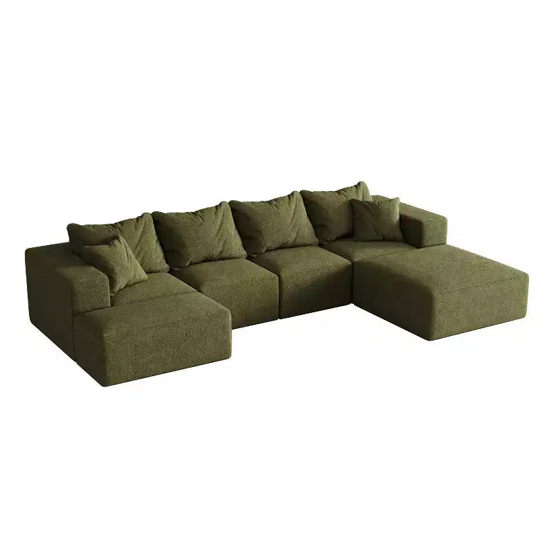 Canapé modulable en L de 132 po avec revêtement en chenille, canapé avec coussins profonds et coussins décoratifs pour salon et chambre à coucher