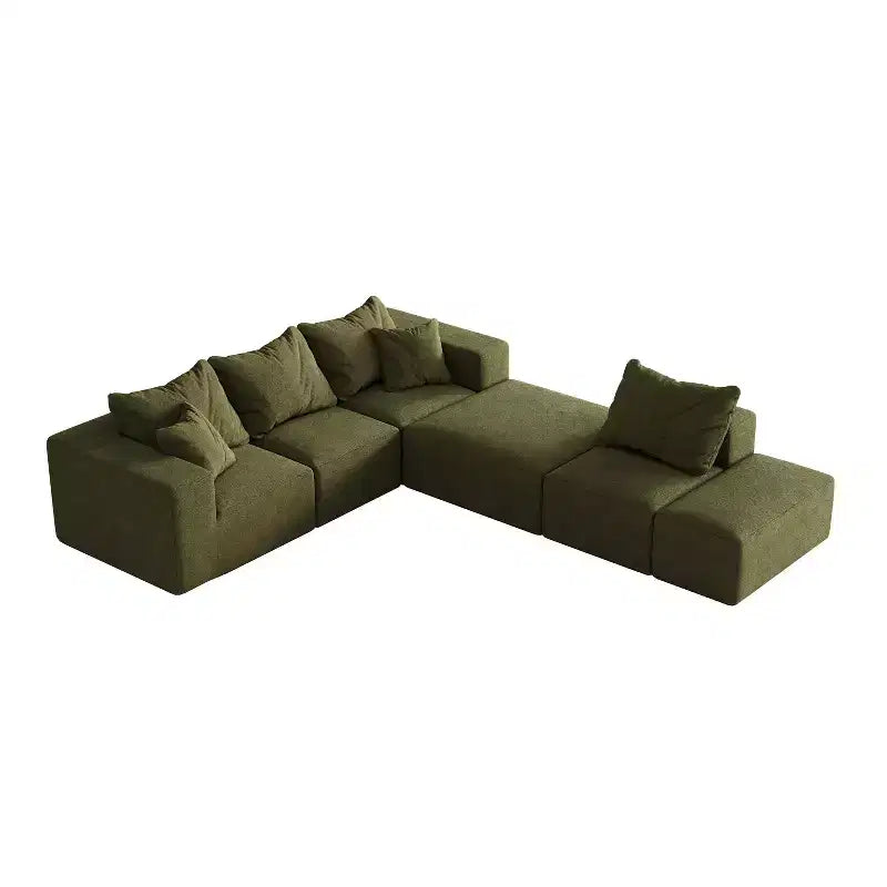 Canapé modulable en L de 132 po avec revêtement en chenille, canapé avec coussins profonds et coussins décoratifs pour salon et chambre à coucher