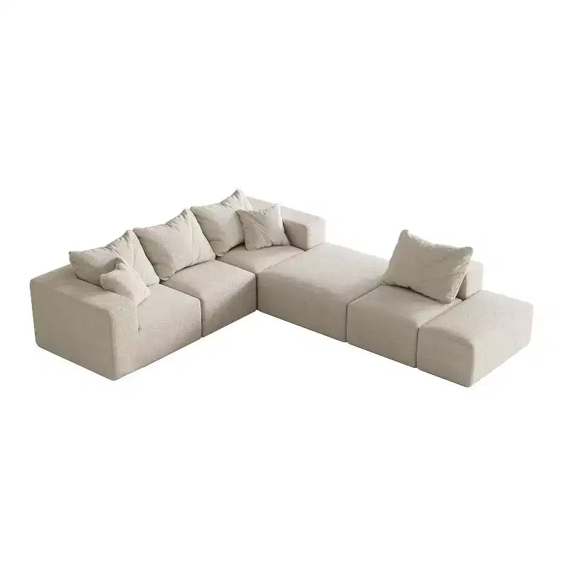 Canapé modulable en L de 132 po avec revêtement en chenille, canapé avec coussins profonds et coussins décoratifs pour salon et chambre à coucher
