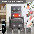 Fauteuil inclinable manuel massant et chauffant beige en tissu avec fonction bascule et pivot pour salon