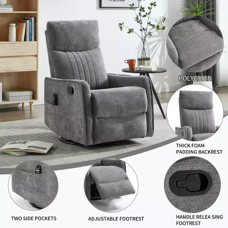 Fauteuil inclinable manuel massant et chauffant beige en tissu avec fonction bascule et pivot pour salon