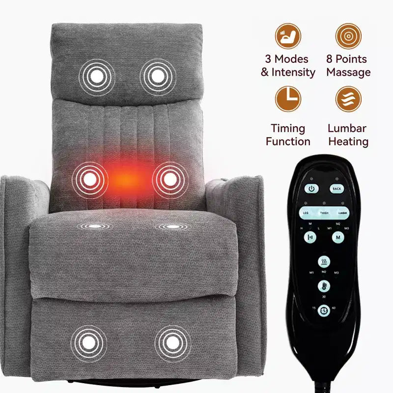 Fauteuil inclinable manuel massant et chauffant beige en tissu avec fonction bascule et pivot pour salon