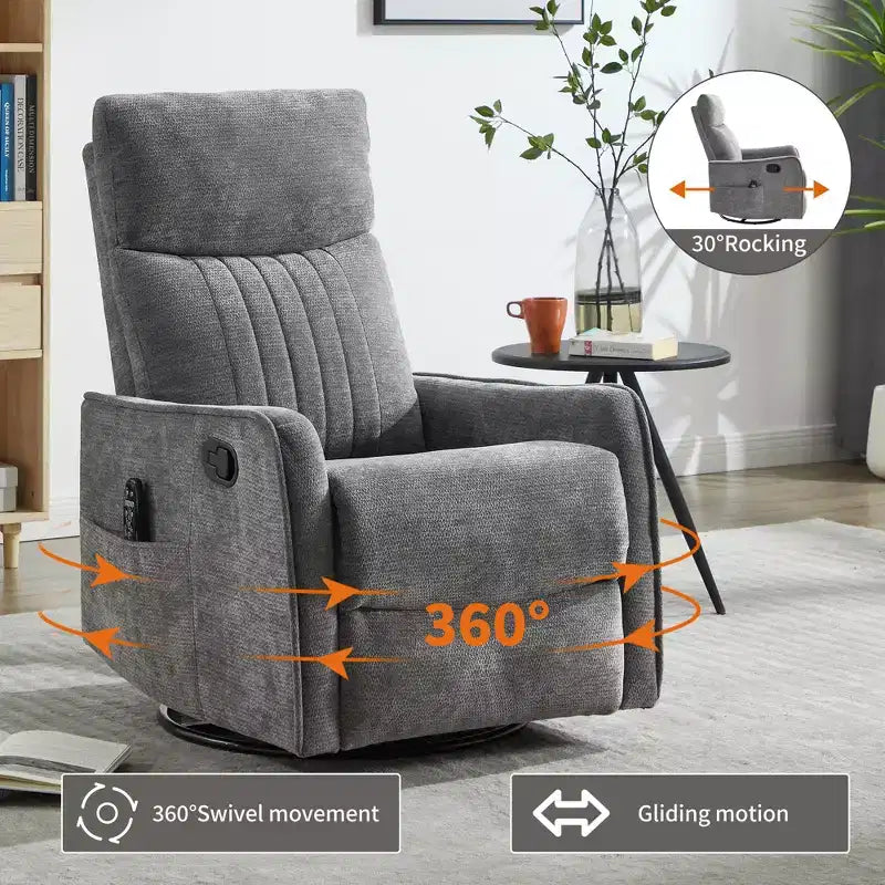 Fauteuil inclinable manuel massant et chauffant beige en tissu avec fonction bascule et pivot pour salon