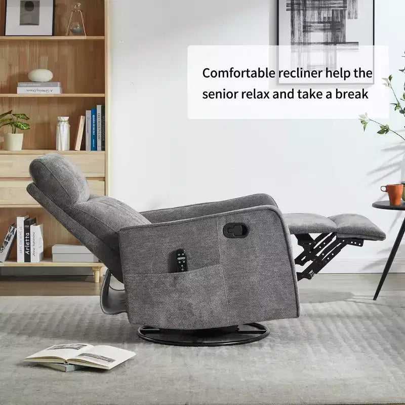 Fauteuil inclinable manuel massant et chauffant beige en tissu avec fonction bascule et pivot pour salon