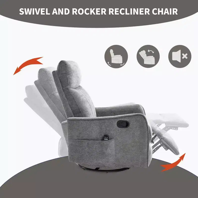 Fauteuil inclinable manuel massant et chauffant beige en tissu avec fonction bascule et pivot pour salon