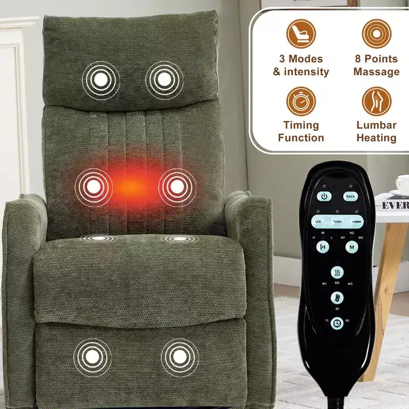 Fauteuil inclinable manuel massant et chauffant beige en tissu avec fonction bascule et pivot pour salon