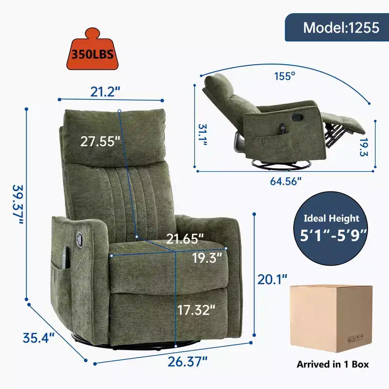 Fauteuil inclinable manuel massant et chauffant beige en tissu avec fonction bascule et pivot pour salon