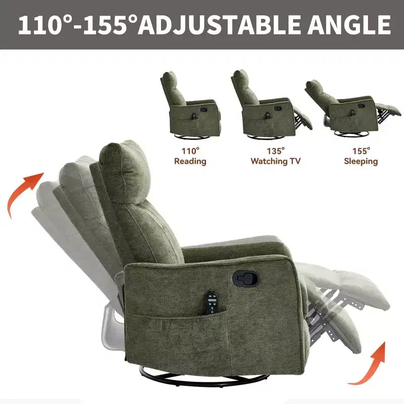 Fauteuil inclinable manuel massant et chauffant beige en tissu avec fonction bascule et pivot pour salon