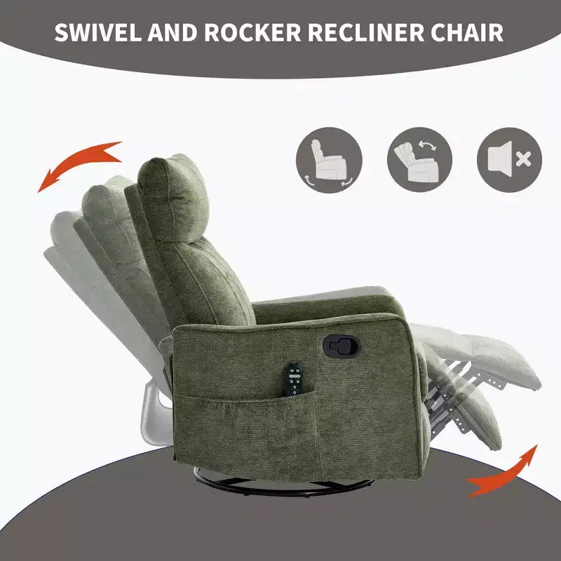 Fauteuil inclinable manuel massant et chauffant beige en tissu avec fonction bascule et pivot pour salon