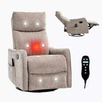Fauteuil inclinable manuel massant et chauffant beige en tissu avec fonction bascule et pivot pour salon