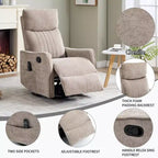 Fauteuil inclinable manuel massant et chauffant beige en tissu avec fonction bascule et pivot pour salon