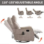Fauteuil inclinable manuel massant et chauffant beige en tissu avec fonction bascule et pivot pour salon