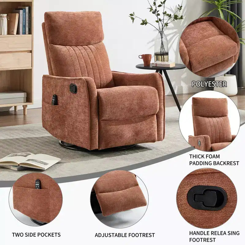 Fauteuil inclinable manuel massant et chauffant beige en tissu avec fonction bascule et pivot pour salon