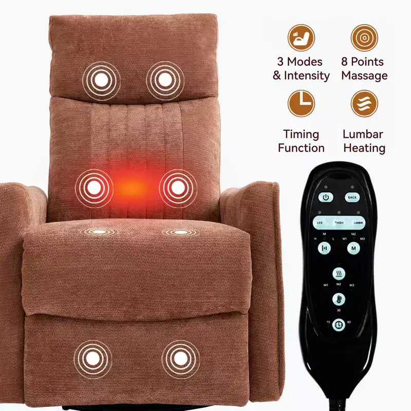 Fauteuil inclinable manuel massant et chauffant beige en tissu avec fonction bascule et pivot pour salon