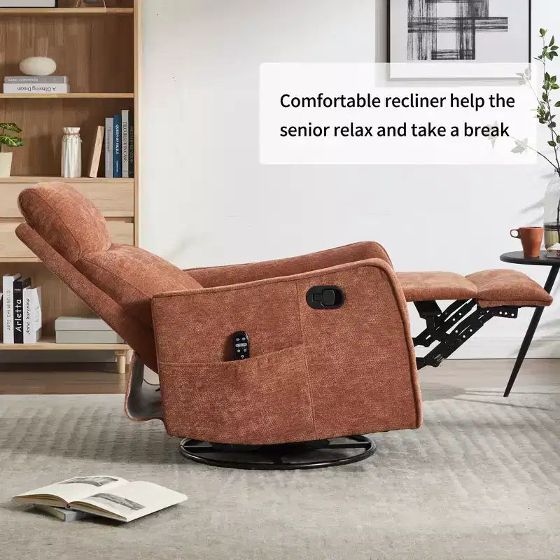 Fauteuil inclinable manuel massant et chauffant beige en tissu avec fonction bascule et pivot pour salon