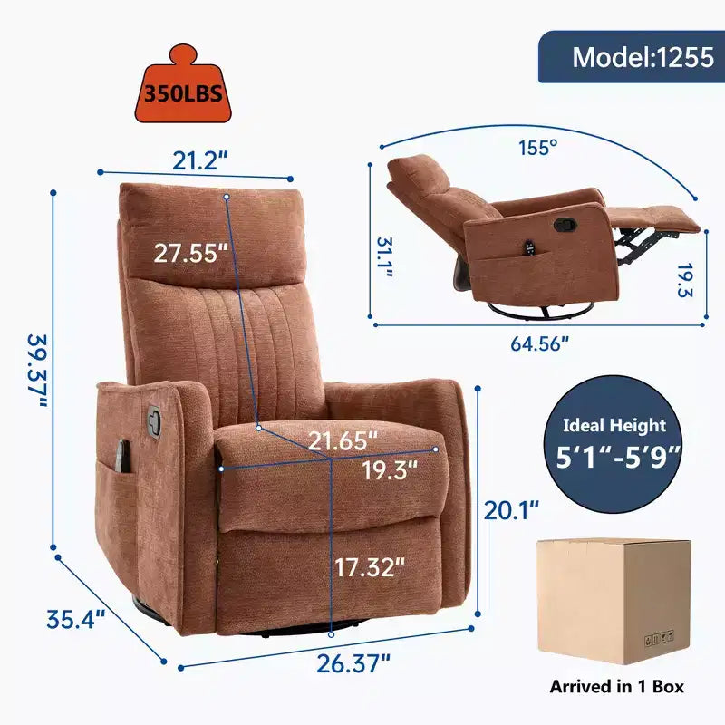 Fauteuil inclinable manuel massant et chauffant beige en tissu avec fonction bascule et pivot pour salon