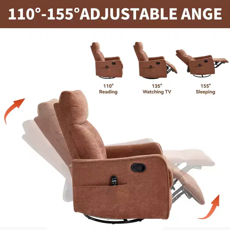 Fauteuil inclinable manuel massant et chauffant beige en tissu avec fonction bascule et pivot pour salon