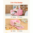 Canapé 2-en-1 pour enfant, canapé souple pliable pour tout-petit avec accoudoirs, chaise convertible pour tout-petit en transat, M, Rose