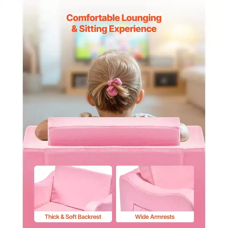 Canapé 2-en-1 pour enfant, canapé souple pliable pour tout-petit avec accoudoirs, chaise convertible pour tout-petit en transat, M, Rose