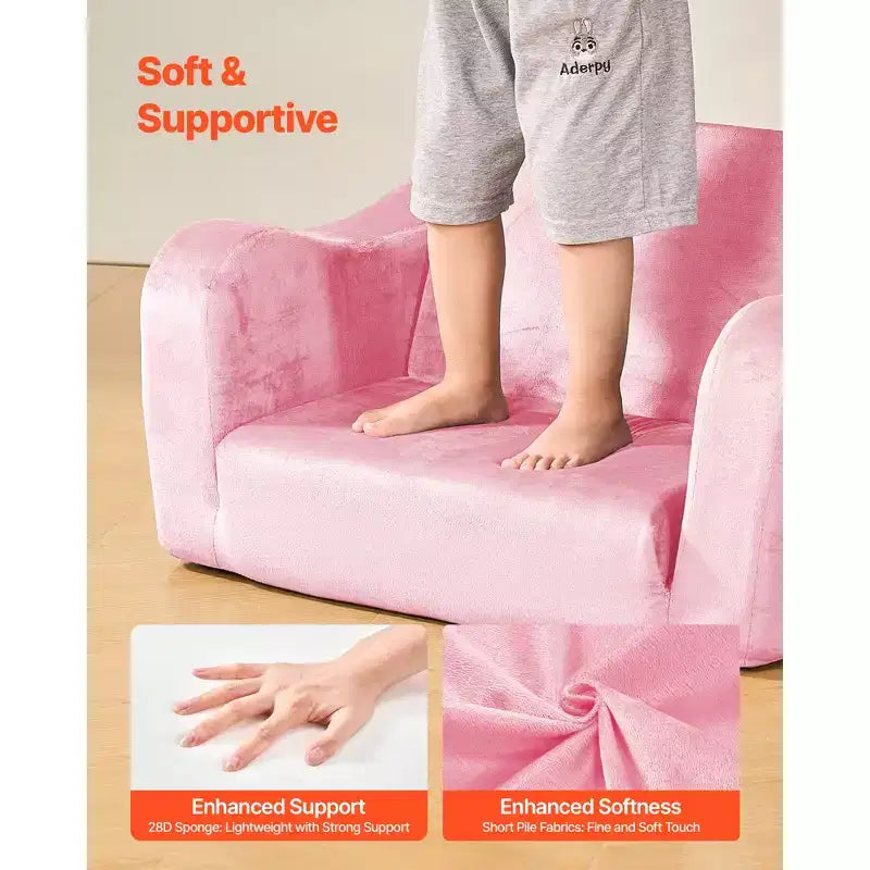 Canapé 2-en-1 pour enfant, canapé souple pliable pour tout-petit avec accoudoirs, chaise convertible pour tout-petit en transat, M, Rose