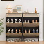 Meuble à chaussures en rotin avec 2 tiroirs basculants et 1 tiroir coulissant, meuble de rangement pour chaussures autoportant.