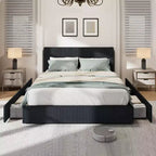 Acekool Corduroy Bed Frame with Headboard, Upholstered Platform with 4 Storage Drawers, Wood Slat Support, No Box Spring Needed