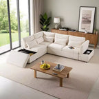 Grand canapé d'angle modulaire en chenille avec lit gigogne