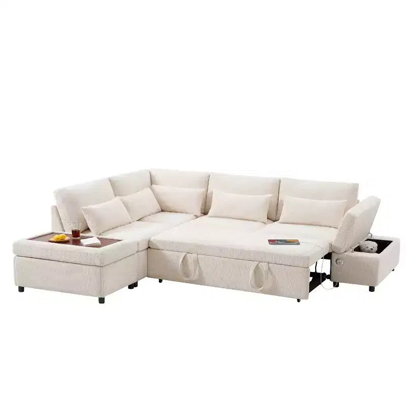 Grand canapé d'angle modulaire en chenille avec lit gigogne