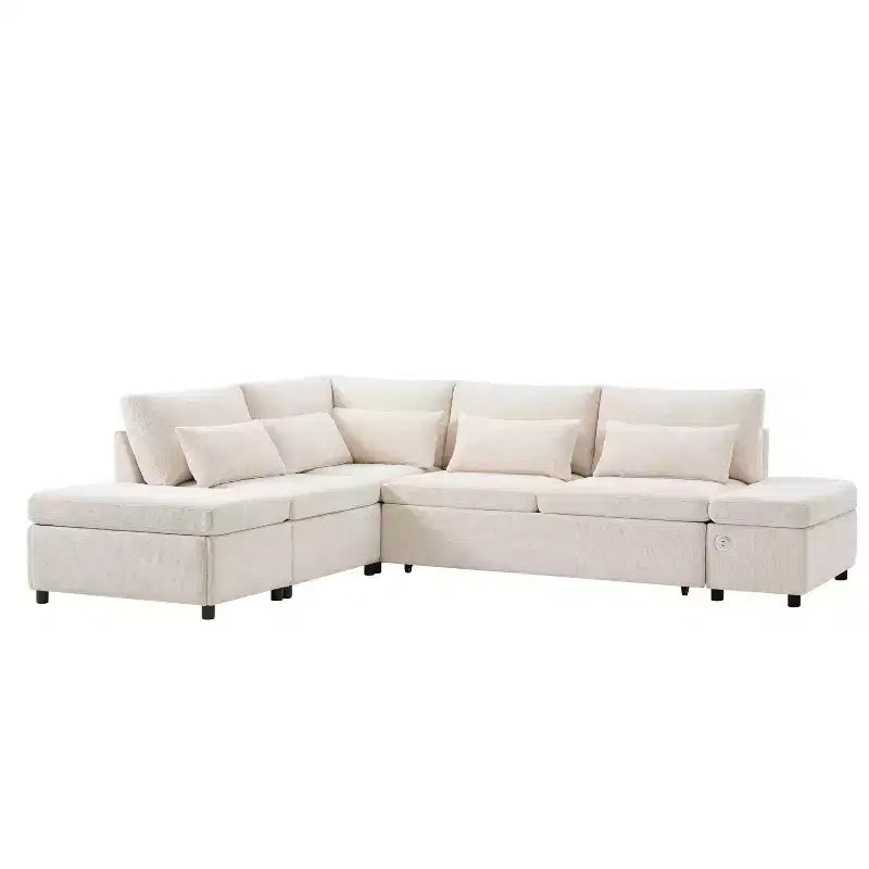 Grand canapé d'angle modulaire en chenille avec lit gigogne