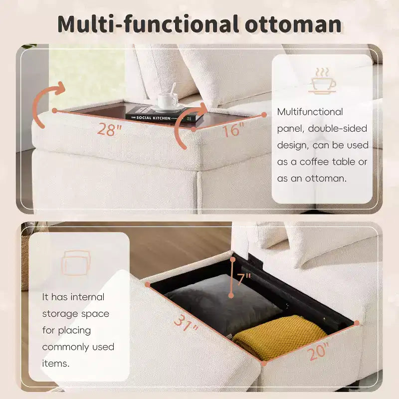 Grand canapé d'angle modulaire en chenille avec lit gigogne