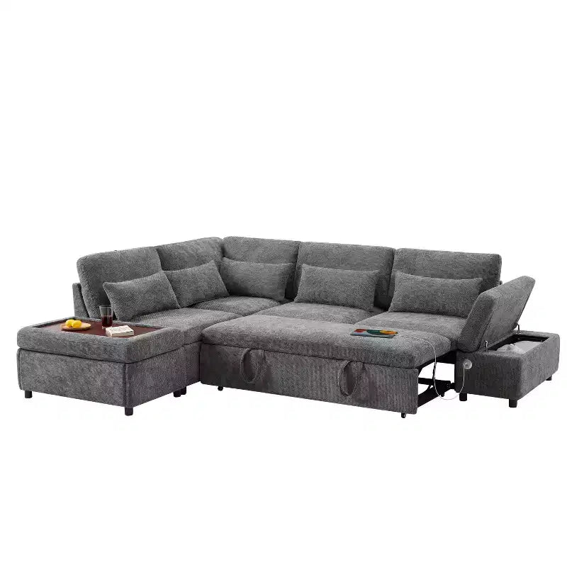 Grand canapé d'angle modulaire en chenille avec lit gigogne