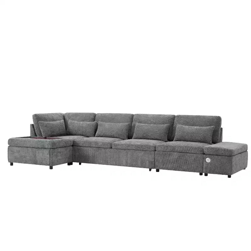 Grand canapé d'angle modulaire en chenille avec lit gigogne