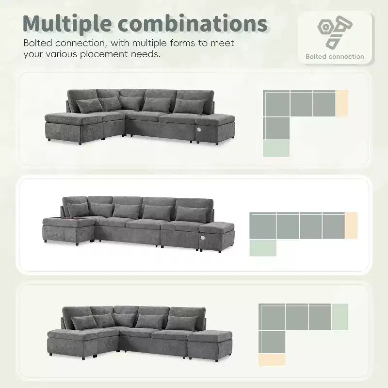 Grand canapé d'angle modulaire en chenille avec lit gigogne