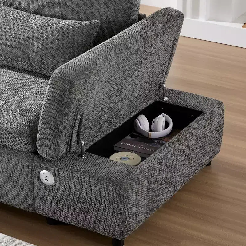 Grand canapé d'angle modulaire en chenille avec lit gigogne