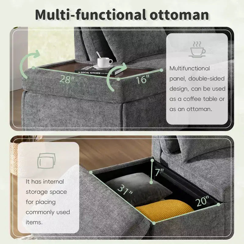 Grand canapé d'angle modulaire en chenille avec lit gigogne