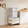 Meuble support pour mini-réfrigérateur avec rangement, table pour mini-réfrigérateur de 80 kg avec 2 tiroirs et 4 roulettes pivotantes, étagère mobile pour mini-réfrigérateur, blanc