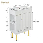 Meuble de rangement de salle de bain 21,6 po, Meuble-lavabo de salle de bain avec étagères latérales gauches, Meuble de rangement au sol avec lavabo en céramique