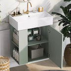Meuble de rangement de salle de bain 21,6 po, Meuble-lavabo de salle de bain avec étagères latérales gauches, Meuble de rangement au sol avec lavabo en céramique