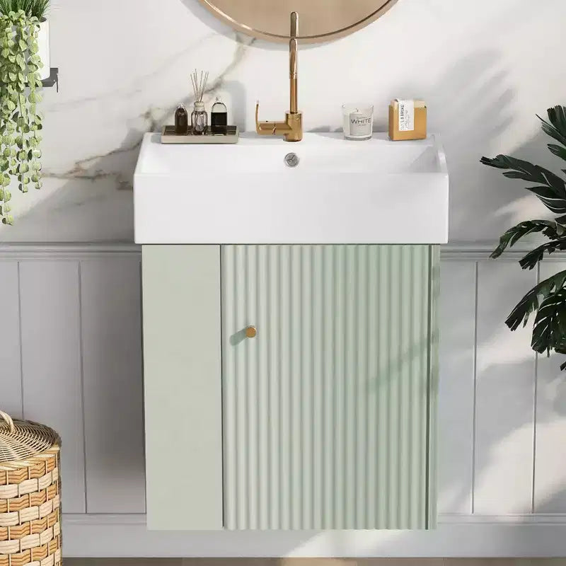 Meuble de rangement de salle de bain 21,6 po, Meuble-lavabo de salle de bain avec étagères latérales gauches, Meuble de rangement au sol avec lavabo en céramique