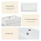 Meuble de rangement de salle de bain 21,6 po, Meuble-lavabo de salle de bain avec étagères latérales gauches, Meuble de rangement au sol avec lavabo en céramique