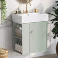 Meuble de rangement de salle de bain 21,6 po, Meuble-lavabo de salle de bain avec étagères latérales gauches, Meuble de rangement au sol avec lavabo en céramique