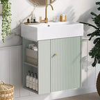Meuble de rangement de salle de bain 21,6 po, Meuble-lavabo de salle de bain avec étagères latérales gauches, Meuble de rangement au sol avec lavabo en céramique